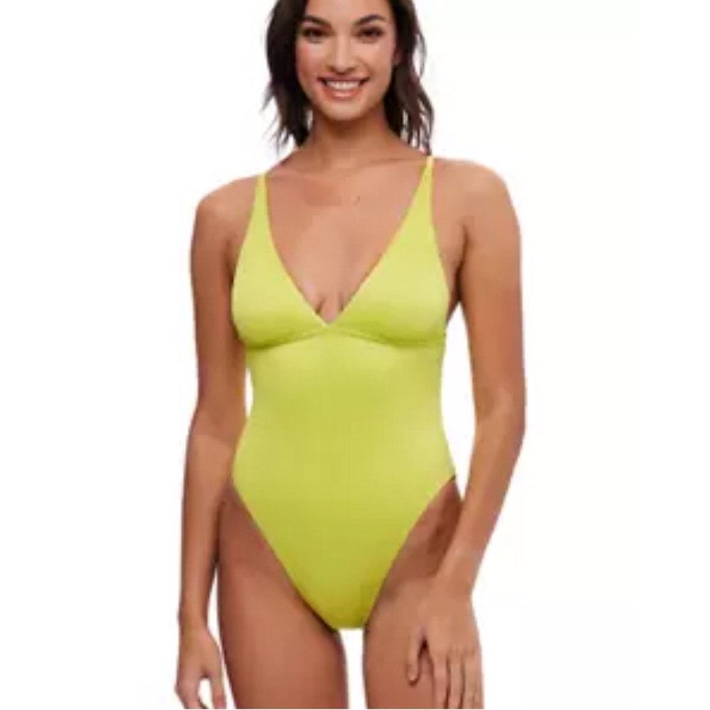 Splendid Variegated Rib Plunge One piece swimsuit size small NWT Lime